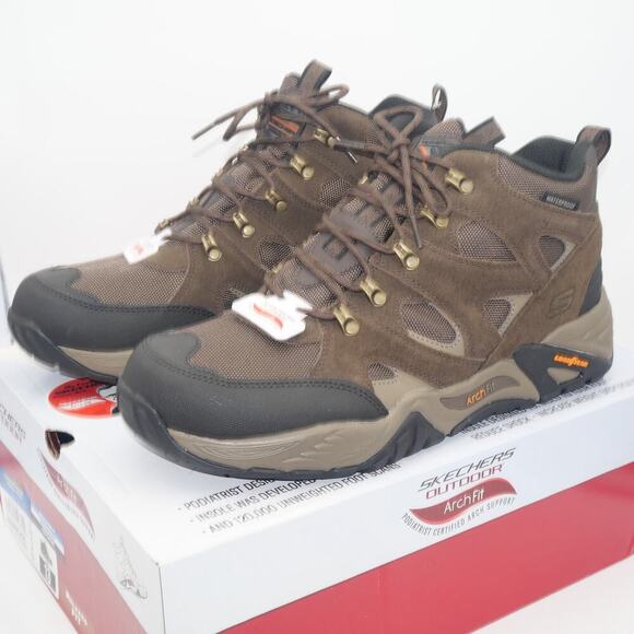 NEW Skechers Men\'s 13 Arch Fit Recon Beyonder WP Boots Brown Goodyear Outsoles